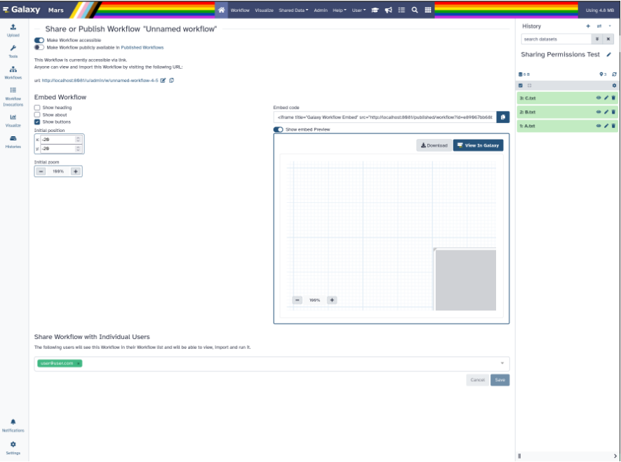 iframe embed with copy url button and options