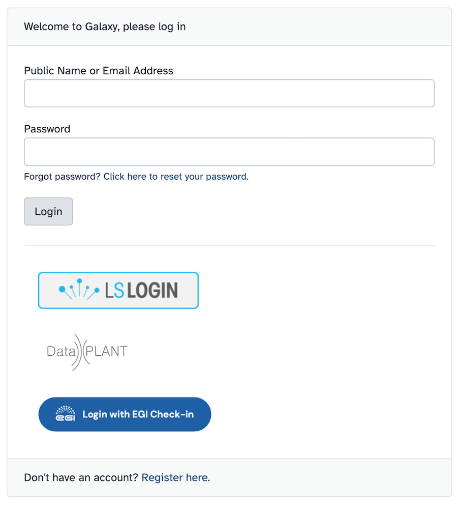Login options in usegalaxy.eu