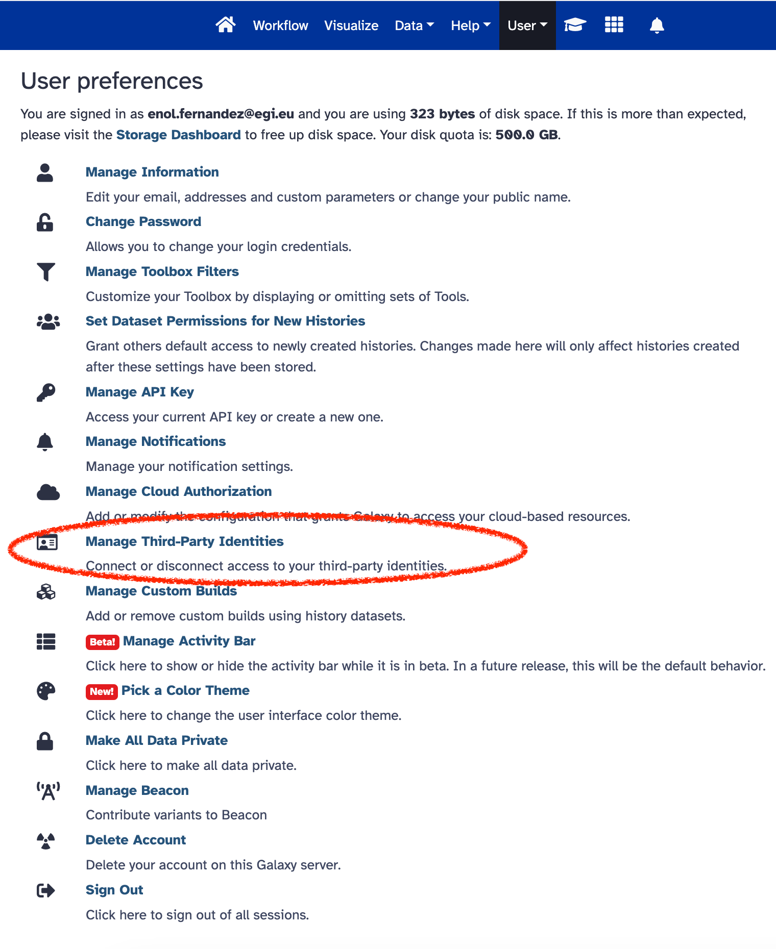 Manage Third-Party Identities in user preferences